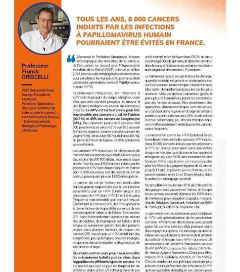Tous les ans, 8 000 cancers induits par les infections à papillomavirus humain pourraient être évités en France.
