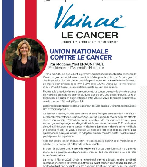 Votre journal VAINCRE n°98 vient de paraitre : avancées en cancérologie, recherche de pointe et mobilisation solidaire.